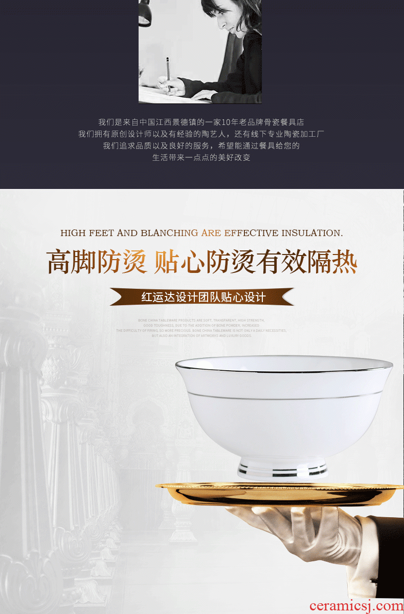Nordic light high-end luxury tableware suit household eating food bowl with a complete set of jingdezhen ceramic dishes American plate