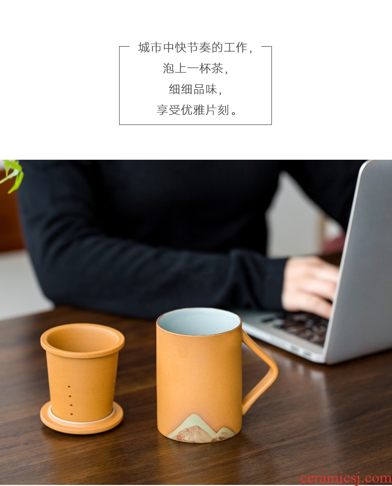 Yipin thousand hall tea cup individual household filter tea mugs office separation tank with cover glass