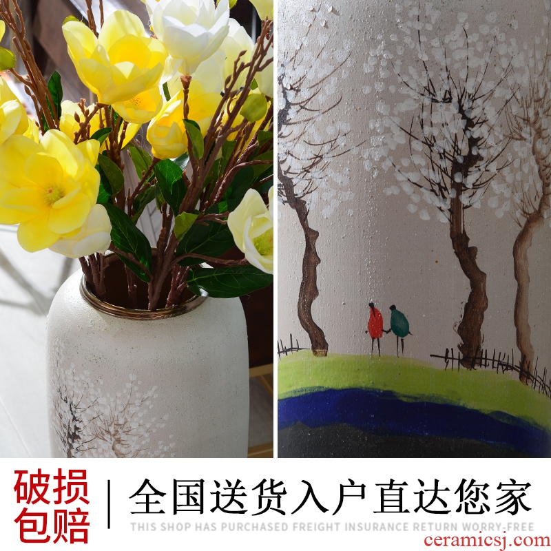 Hand-painted ceramic vase literary small pure and fresh and dried flowers decorative furnishing articles in the sitting room TV ark ground bottle arranging flowers