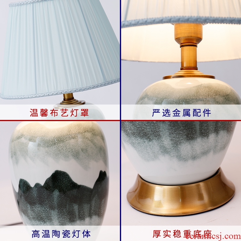 Jingdezhen new Chinese style landscape ceramic desk lamp lamp of bedroom the head of a bed restoring ancient zen sitting room sofa tea table lamp