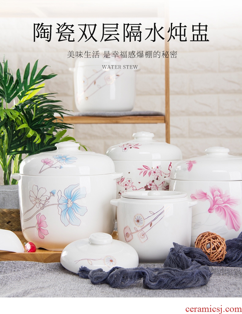 Ceramic household water stew with cover double cover ears cup steamed egg cup stew pot stewed bird's nest side dish soup bowl dish bowl of stew