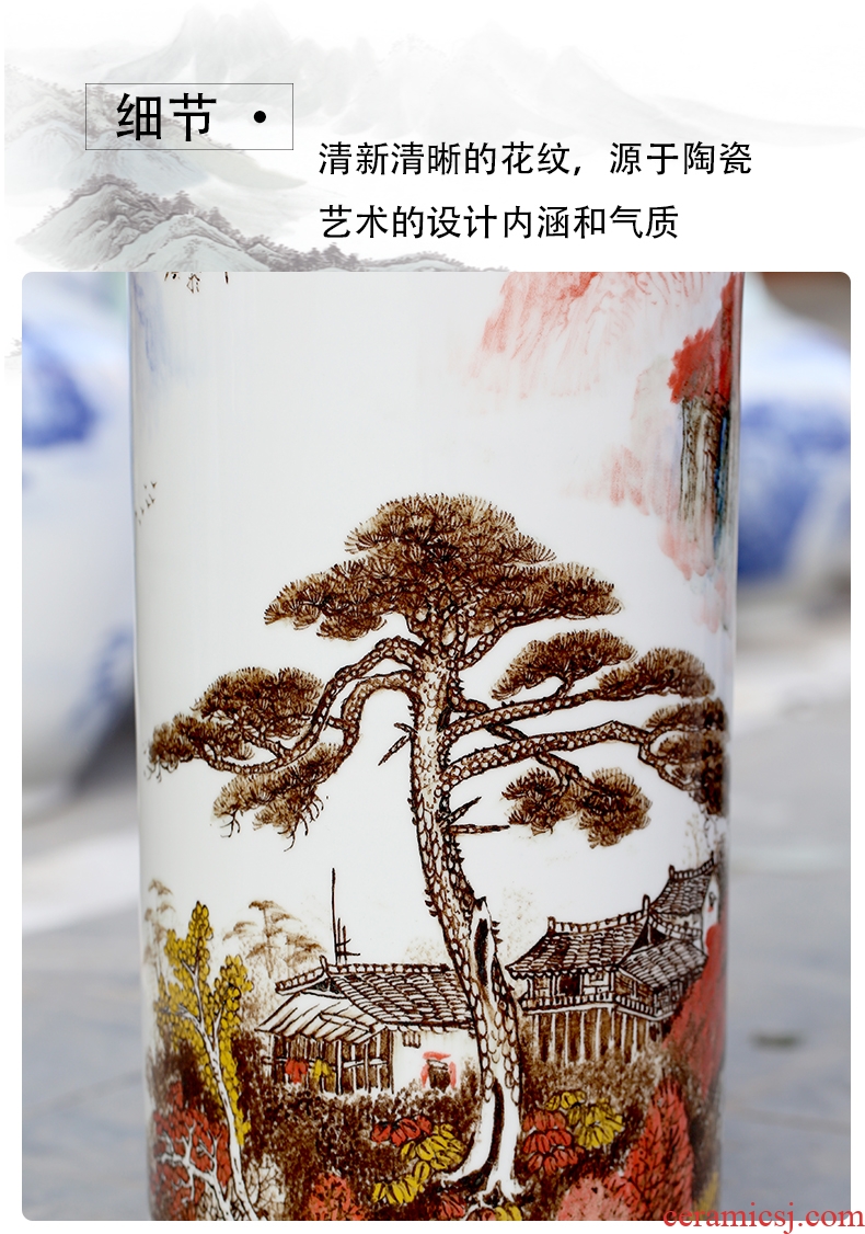 Jingdezhen ceramic hand-painted sitting room adornment is placed high quiver of large red vase word calligraphy and painting scroll cylinder