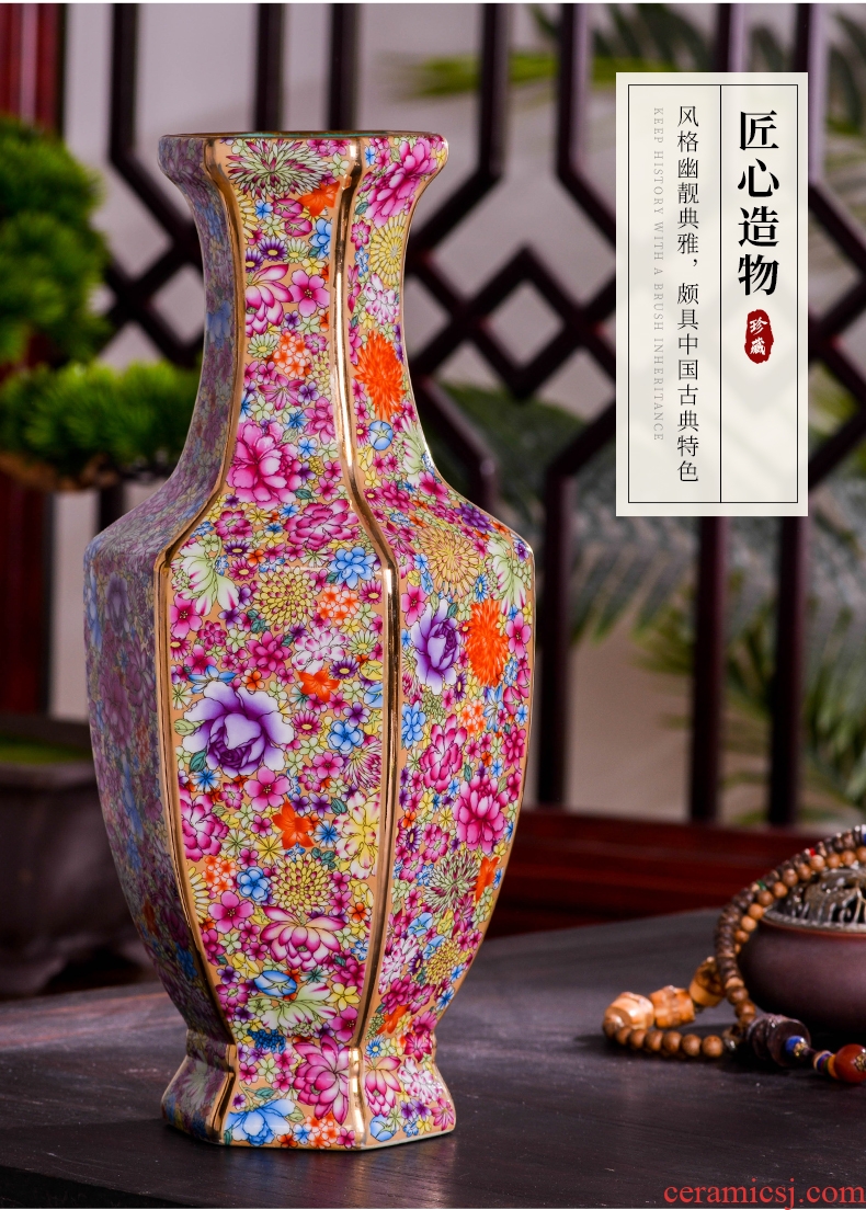 Jingdezhen ceramics powder enamel flower vase sitting room porch flower arrangement of Chinese style household decoration vase furnishing articles