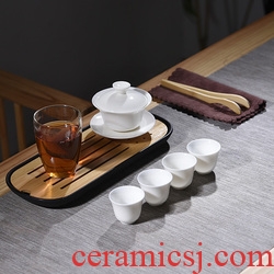 Gorgeous young kung fu tea set tea service of a complete set of hand-painted ceramic tureen teapot tea cups sea celadon household