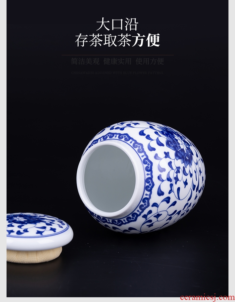 Caddy ceramic seal tank storage POTS, sealed storage in blue and white porcelain jar of pu-erh tea powder POTS high round cans