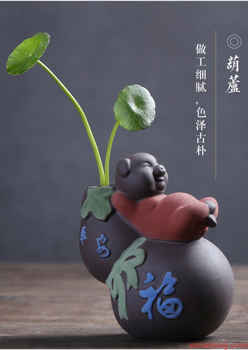 Auspicious industry purple sand tea set ceramic tea pet pig tea tea art by hand small potted the tea ceremony to play penjing products can raise