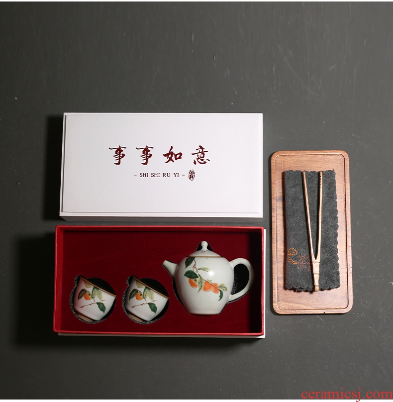 YanXiang fang everything is going well with your kiln a pot of two cups of kung fu tea set set of ceramic household travel gift box