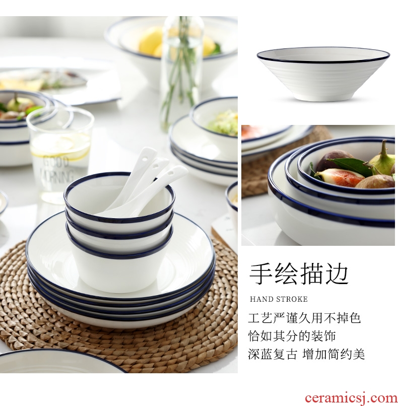 Ceramic bowl household under the glaze color large noodles soup bowl bowl dish dish soup plate consists of jingdezhen Chinese dishes