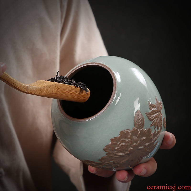 Hong bo acura ceramic tea pot home elder brother kiln POTS large red green tea storage box seal pot