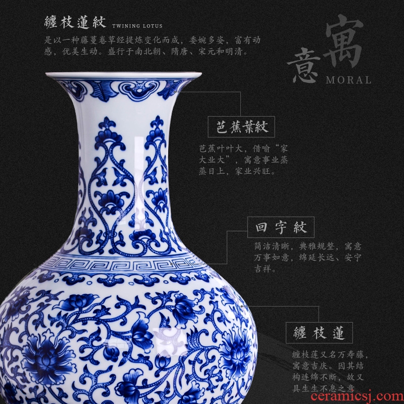 Antique hand-painted blue and white porcelain in jingdezhen ceramics dried flowers large vases, furnishing articles sitting room of new Chinese style household decorations