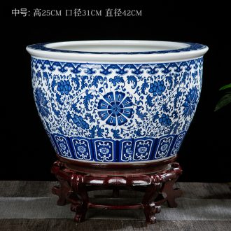 Blue and white porcelain jar of jingdezhen ceramics ceramic aquarium tank big lotus lotus cylinder landing fish tank feng shui furnishing articles