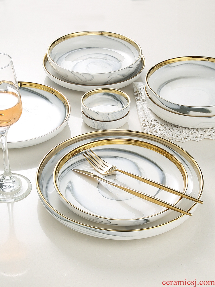 Nordic phnom penh marble creative western food dish dish dish home web celebrity ins wind ceramic tableware breakfast tray