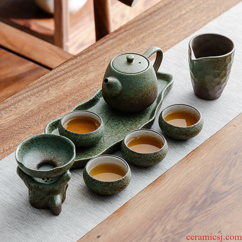 Bo yiu Japanese coarse pottery kung fu tea set a pot of four cups of household ceramic portable travel crack cup teapot