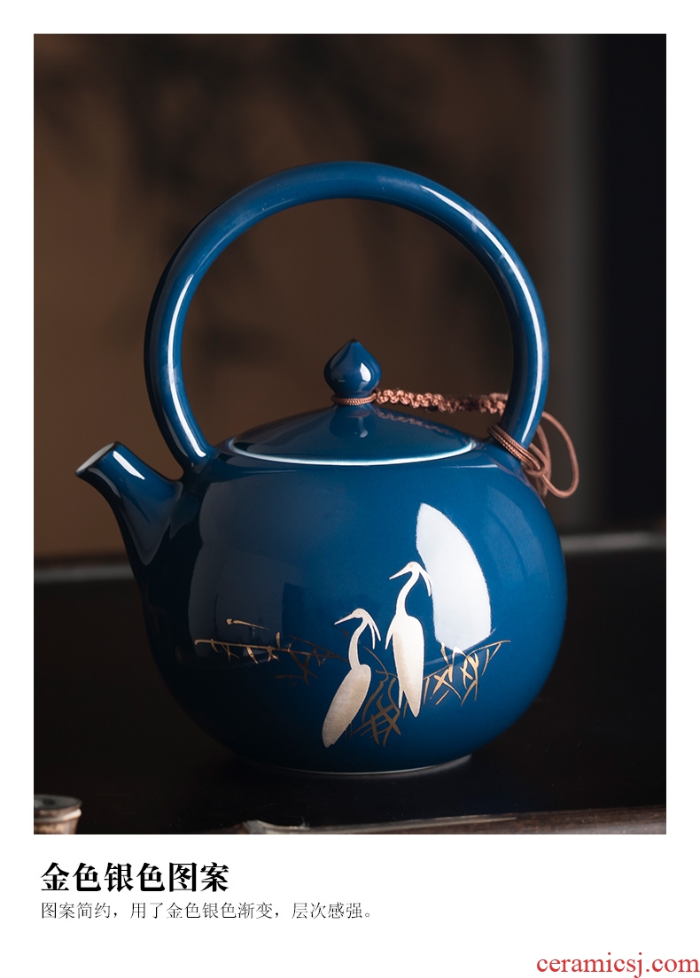 Ji blue egrets ceramic teapot single girder pot pot of kung fu tea sets filtration teapot household magician magic pot