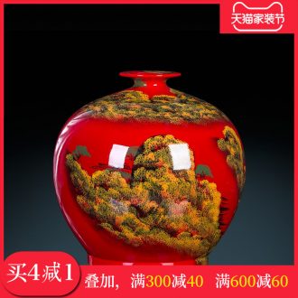 Jingdezhen ceramics hand-painted China red vase flower arranging Chinese style living room office furnishing articles big ornament