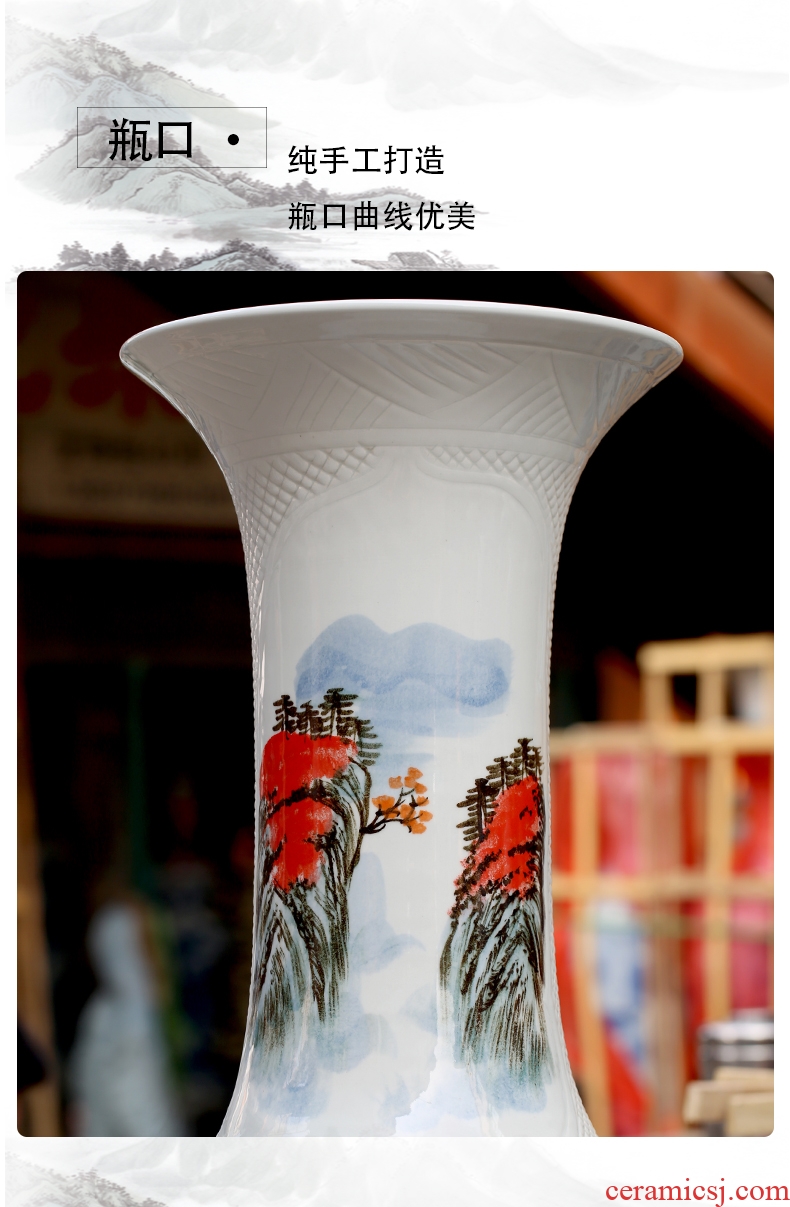 Jingdezhen ceramics hand-painted colorful sunrise landscape ground sitting room big vase household adornment furnishing articles