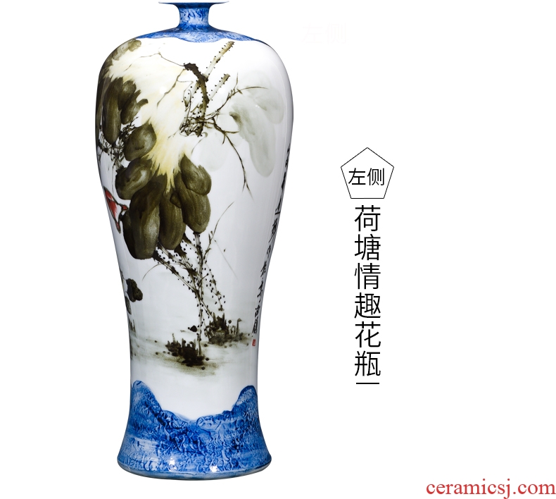 Jingdezhen ceramics vase famous master hand painted lotus mei bottles of large sitting room adornment of new Chinese style furnishing articles