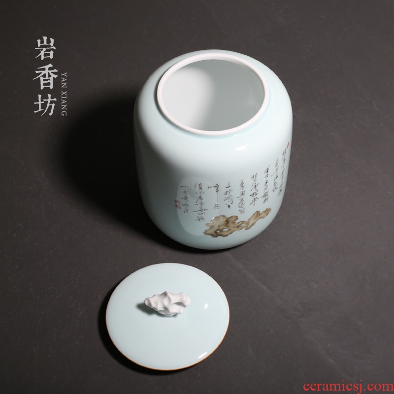 YanXiang lane shadow celadon large ceramic pu 'er tea pot white tea store receives taihu ink wind seal pot