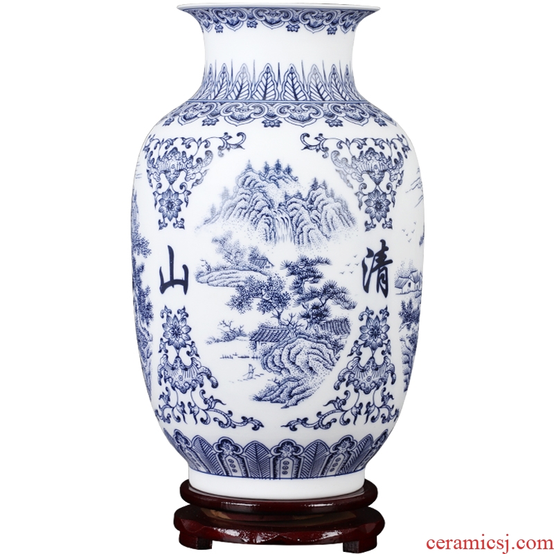 Jingdezhen ceramic dumb light blue and white porcelain vase living room rich ancient frame furnishing articles flower arranging big porcelain decoration