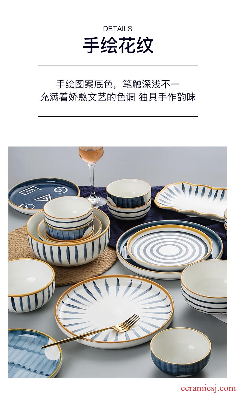 Japanese under the glaze color dishes suit household jingdezhen ceramic tableware suit creative hand-painted bowl dish bowl chopsticks