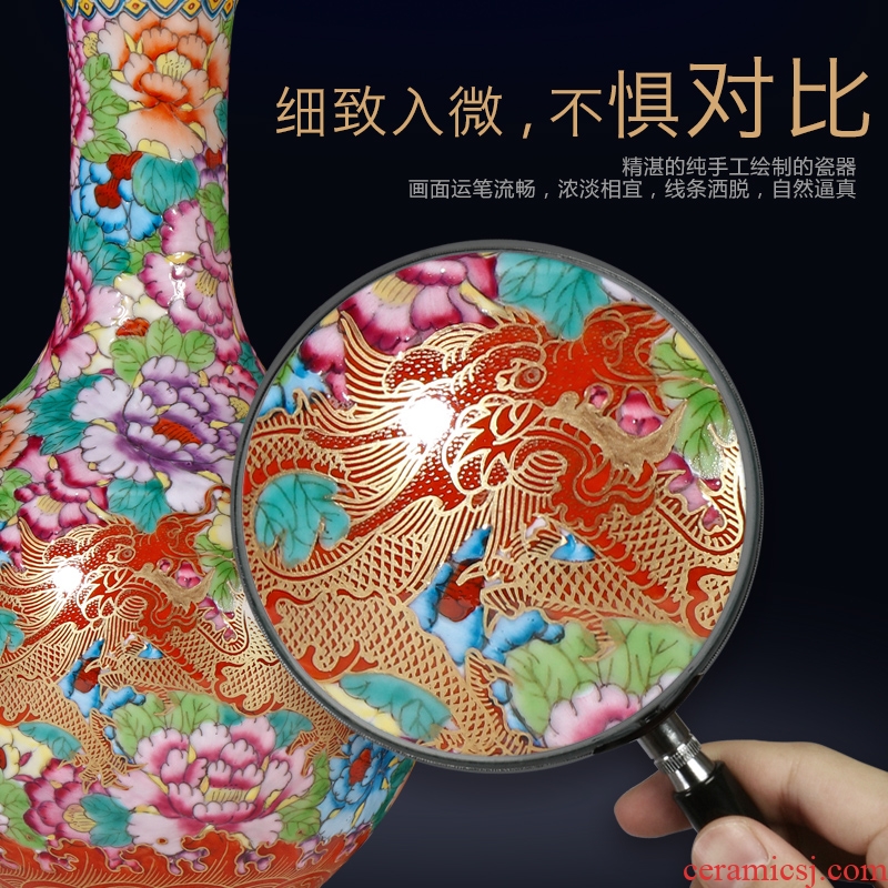 Jingdezhen ceramics archaize qing qianlong enamel dragon wear Chinese style flower vase sitting room porch crafts