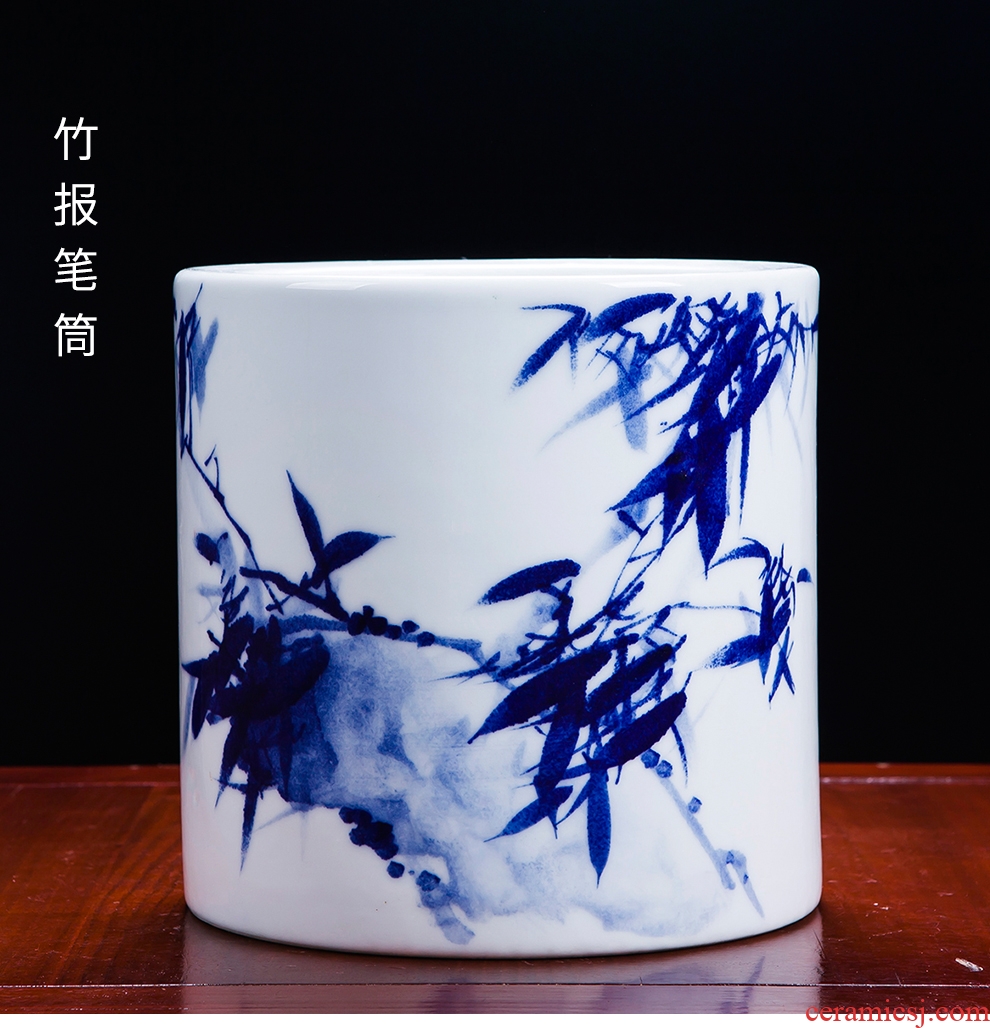 Famous master of jingdezhen ceramics hand-painted blue and white porcelain vases, flower arranging new sitting room of Chinese style household decorations furnishing articles