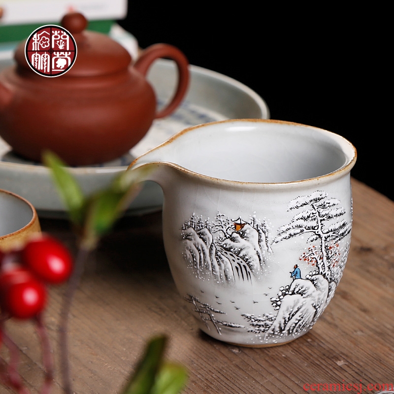 Chrysanthemum patterns hand-painted snow tea tea set a single large tea and tea cup ceramic household justice cup points
