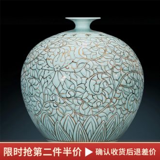 Jingdezhen ceramics vase shadow carving paint pomegranate bottles of Chinese style living room decoration office furnishing articles