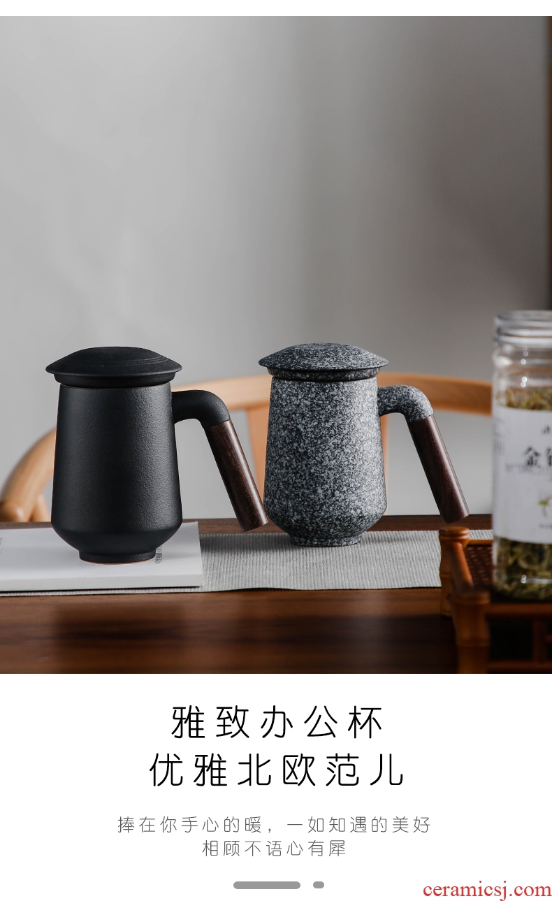 Bo yiu mark cup with wooden handle with cover filter tea cup household ceramics creative personality large-capacity glass office
