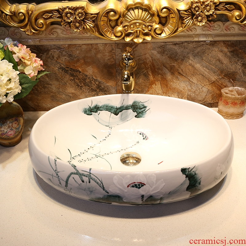 JingWei ceramic basin of Chinese style on the hand draw lavabo elliptical basin household art lavatory tuba basin