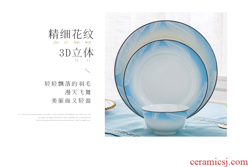 Red ceramic dishes suit household european-style jingdezhen porcelain tableware high quality bone soup plate suit contracted and the atmosphere