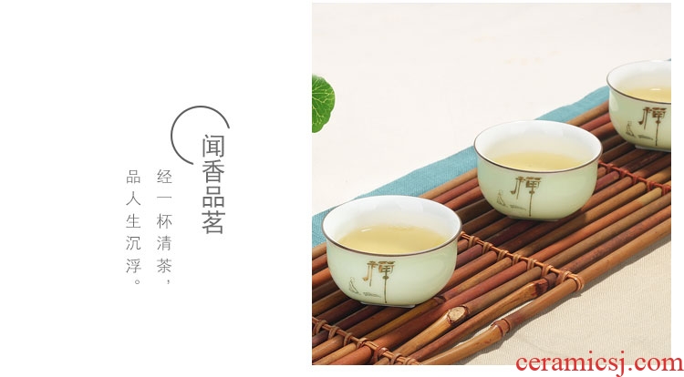 Tang aggregates longquan celadon kung fu tea set of household ceramic teapot cup tureen home sitting room is contracted a gift