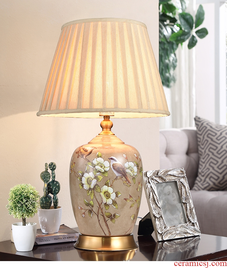 Long three American ceramic desk lamp manual ceramic retro hand-painted sitting room lamps and lanterns of big desk lamp of bedroom the head of a bed