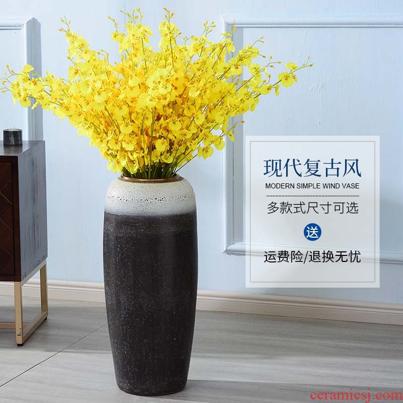 Lou qiao ground vase large Chinese style restoring ancient ways is plugged into the dried coarse pottery villa living room TV ark clay ceramic furnishing articles