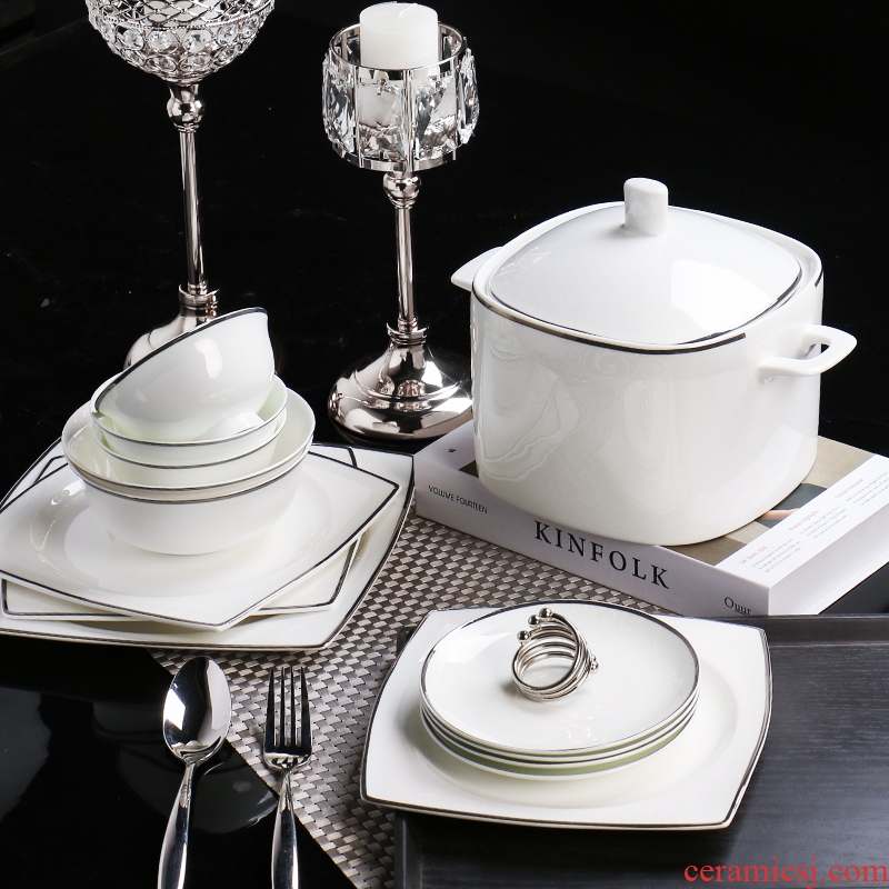 Dishes suit household european-style jingdezhen bone China net red tableware Nordic creative contracted dishes chopsticks sets