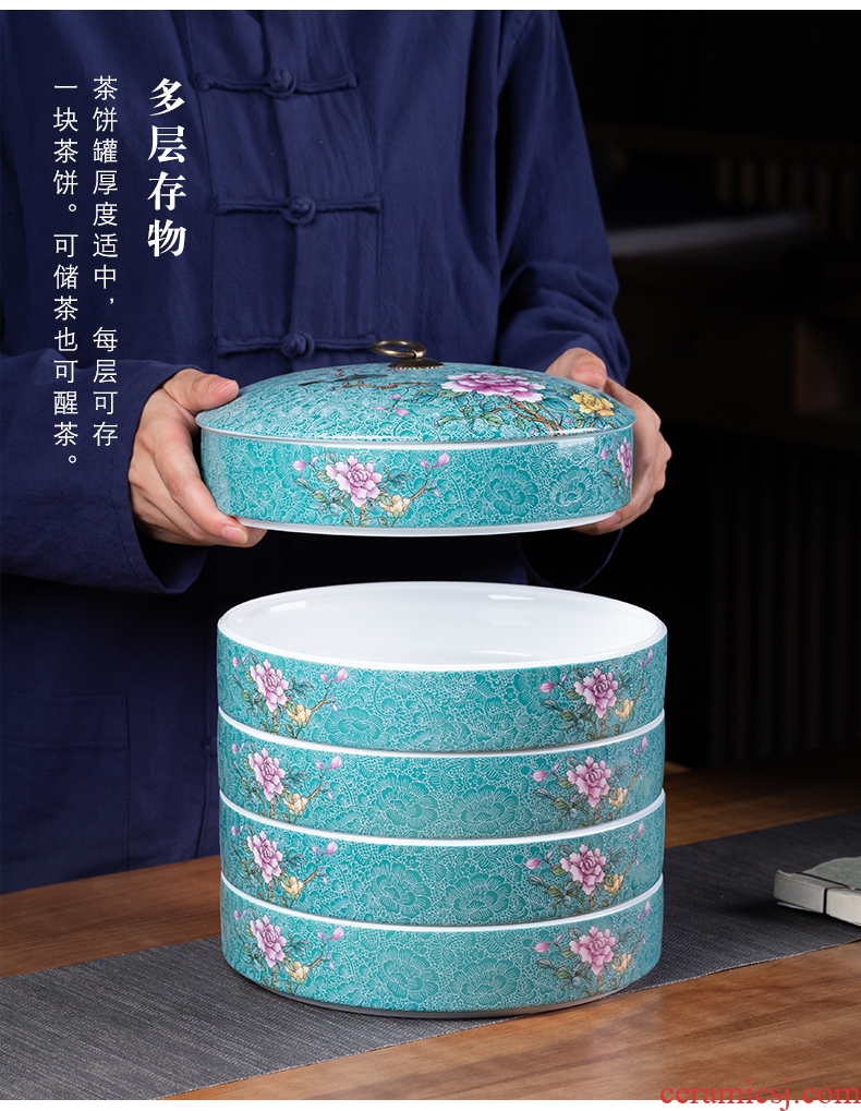 , pick flowers large jingdezhen ceramic seal pot pu 'er tea cake white tea boxes layers of cans