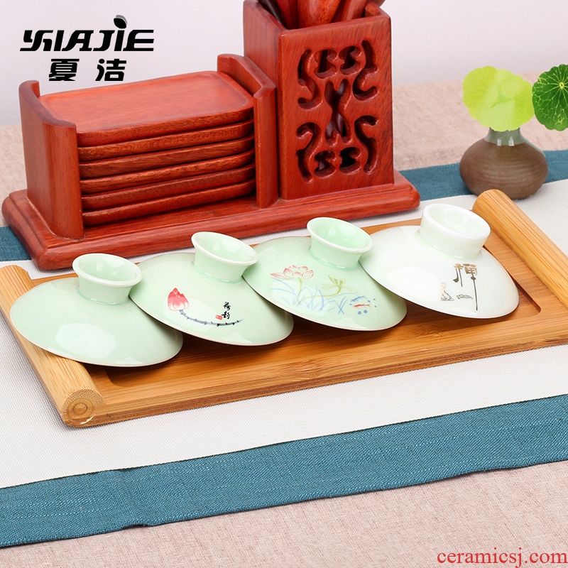 Four-walled yard single tureen lid ceramic tea cup bowl celadon flower tea set zero with three large jingdezhen porcelain