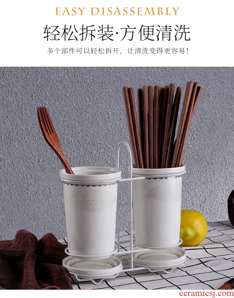 Binocular/box of bamboo chopsticks tube/cage mouldproof waterlogging caused by excessive rainfall rack shelf Korean creative ceramic kitchen supplies