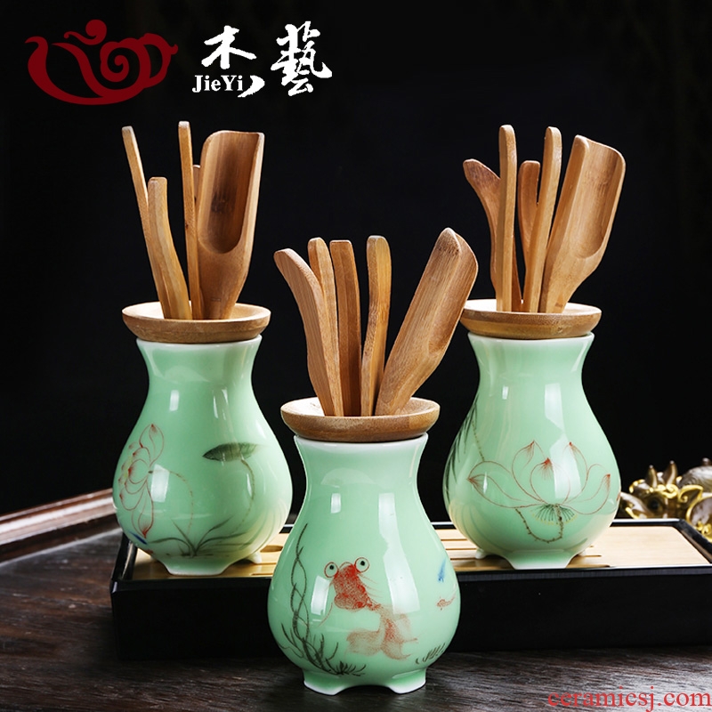Ceramic tea six gentleman's suit to receive tube ebony wood tea set accessories home furnishing articles bamboo tea art group