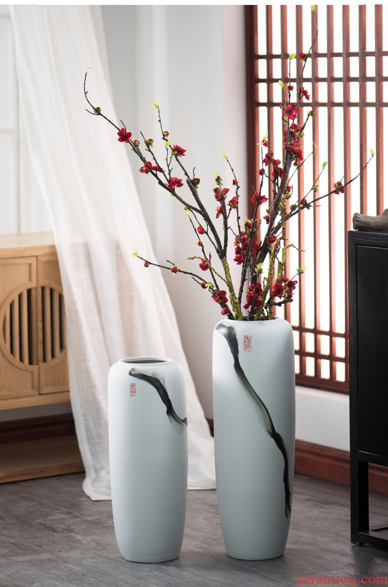 Hand draw large vases, new Chinese style household adornment white furnishing articles sitting room dry flower art of jingdezhen ceramic arranging flowers
