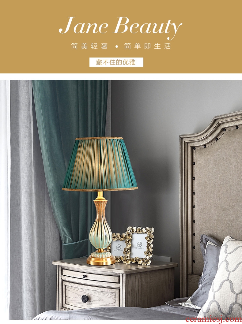 American whole copper ceramic desk lamp LED the study of bedroom the head of a bed model chandeliers contracted sweet and creative personality