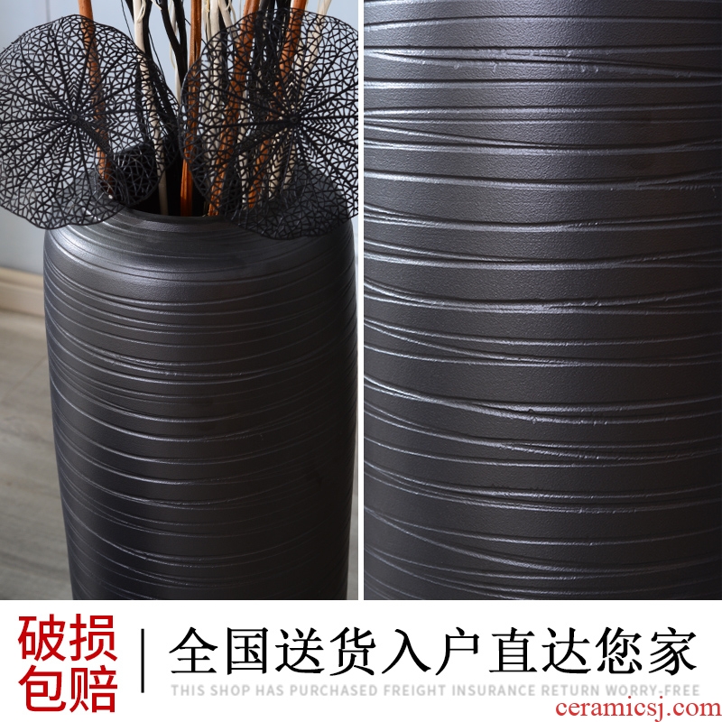 Black ceramic big vase Nordic contracted ins dried flowers decorative furnishing articles individuality creative light luxury ground wind flowers
