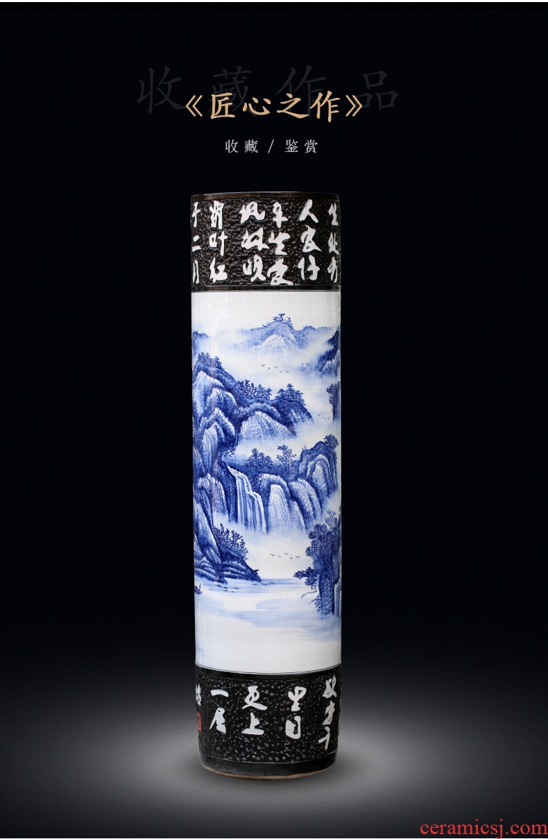 Jingdezhen ceramic vase of large sitting room adornment large-sized quiver furnishing articles hand-painted blue and white porcelain hotel gift