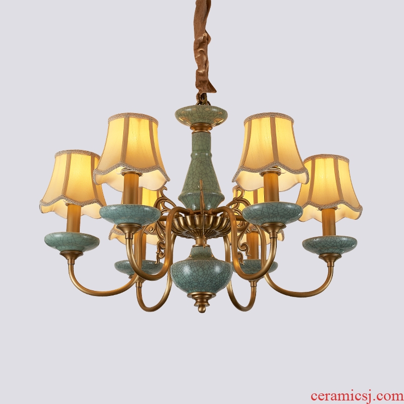 All copper pendant sitting room bedroom lamp study contracted dining-room lamp pure copper ceramic villa luxury european-style lamps and lanterns