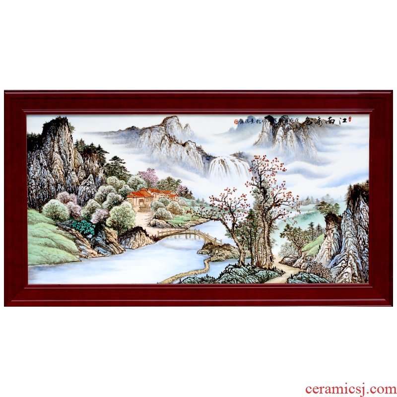 Chinese lucky feng shui living room sofa setting wall adornment jingdezhen hand-painted porcelain plate painting landscapes of corridor murals