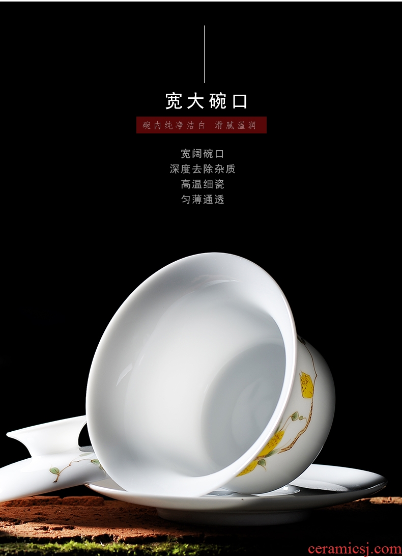 Bo yiu jingdezhen hand-painted tureen hand grasp bubble sweet white large bowl three worship bowl bowl kung fu tea cups