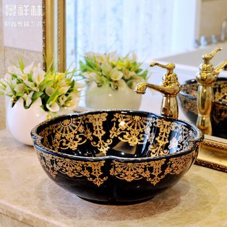Ceramic lavabo stage basin art lavatory basin continental basin black gold flower petals toilet