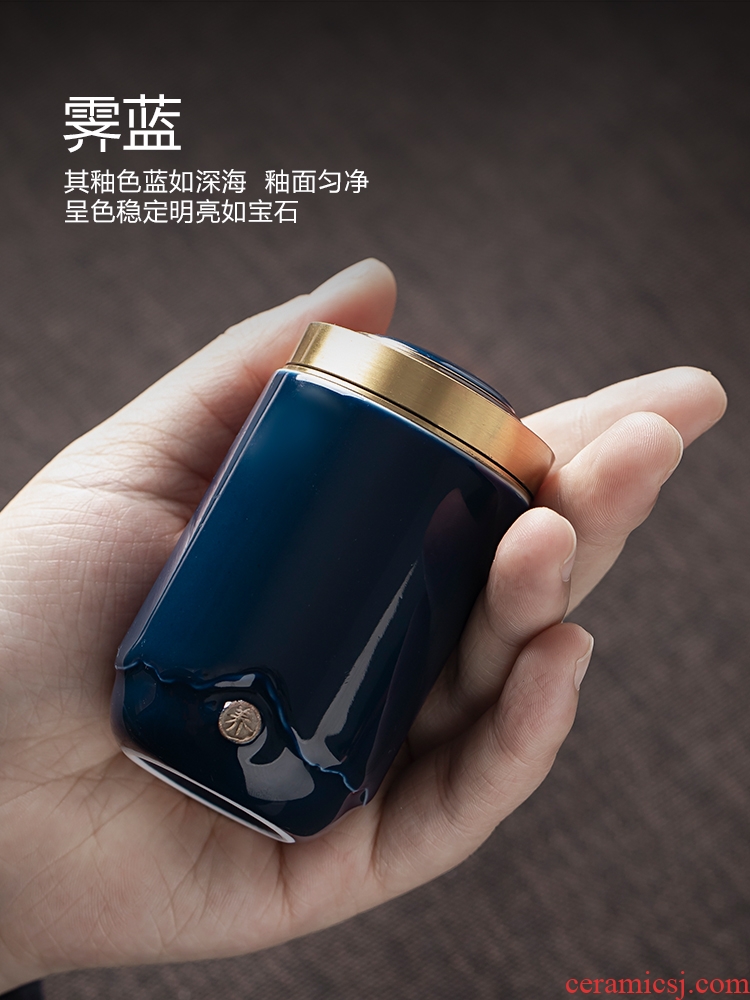 Ceramic small caddy glaze tin tea urn cover travel carry portable sealed storage pot home fragrance