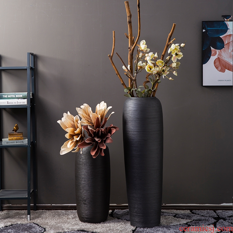 Jingdezhen ground vase flower arrangement of Chinese style hotel sitting room adornment furnishing articles company large-sized purple black frosted glass vases