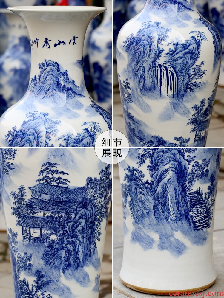 Jingdezhen blue and white porcelain hand-painted yunshan xiufeng sitting room of large vase household ceramics furnishing articles store decoration